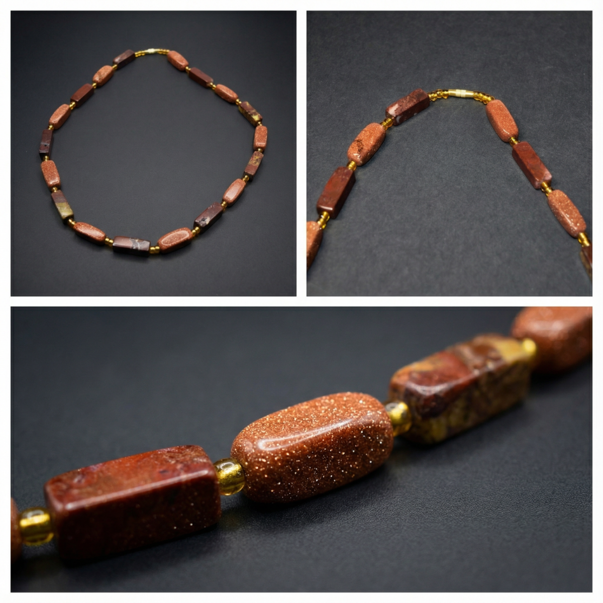 439f3be9-dd4f-41aa-870e-80506e63f3b6 Tiger Eye & Goldstone Beaded Gemstone Necklace. X - Image 4